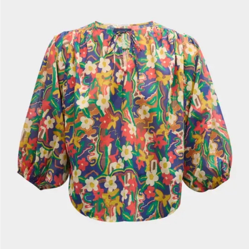 Mother The Breeze Tie Top Puff Sleeve Shirt Cosmic Bloom Blouse Sz M New